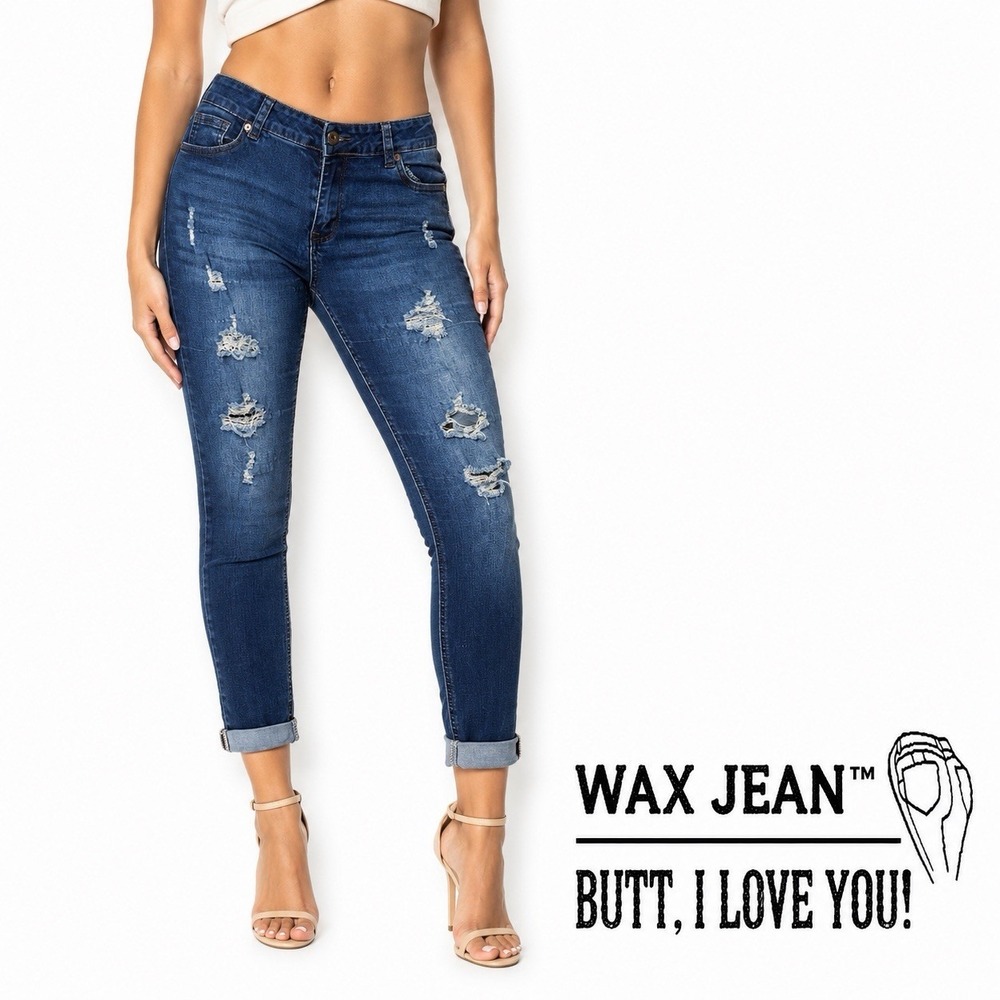 Wax Jean Women's Distressed Skinny Jeans Dark Wash Size 9 Rolled Cuff 30x26
